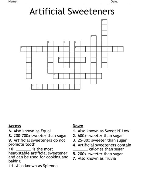 sweetener crossword.